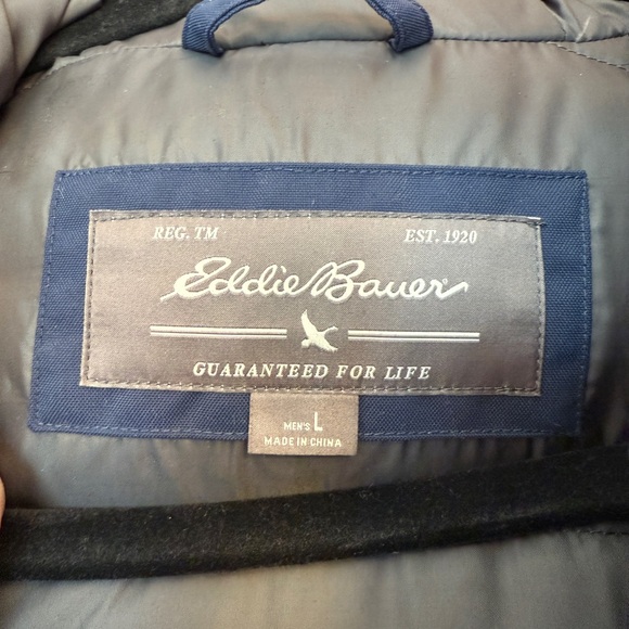 Eddie Bauer Men’s Navy Premium DOWN Hooded Weatheredge Parka NWOT-Large - Picture 2 of 14